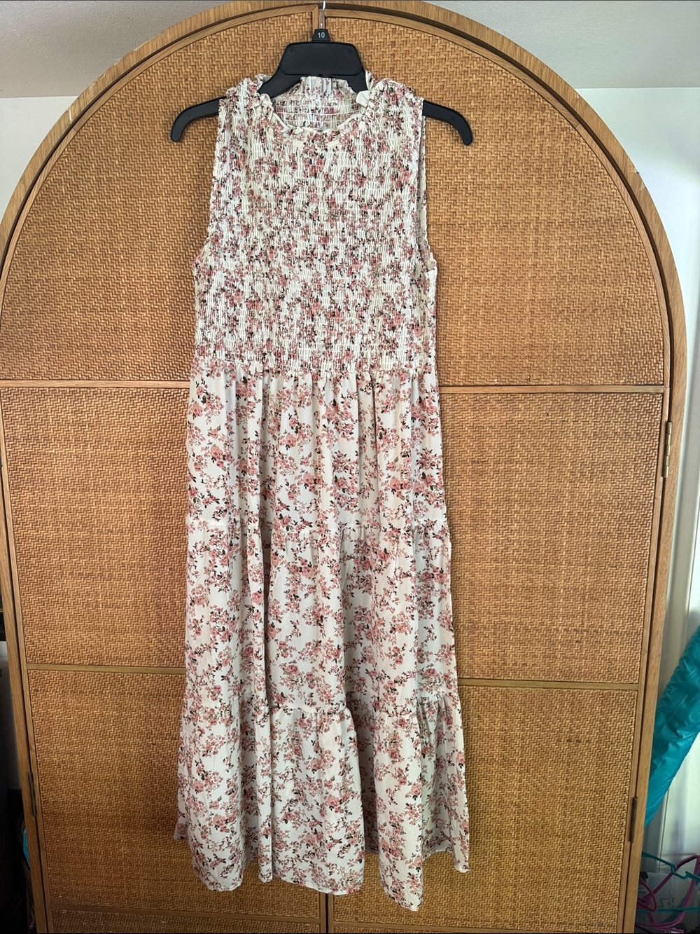 Floral Smocked Maxi Dress - Cream with Pink Floral